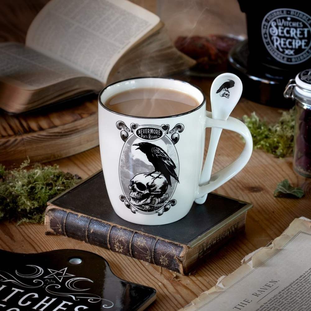Alchemy - Poe's Raven Tasse und LÃ¶ffel Set - WeiÃŸ